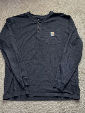 Carhartt Men's Charcoal Long-Sleeve Henley with Chest Pocket